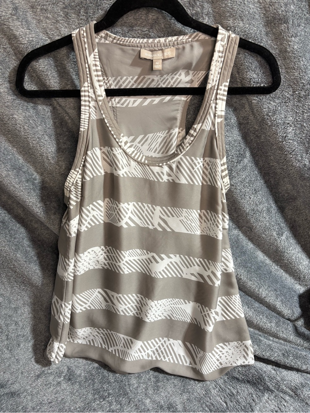 Banana Republic Taupe and White Striped Scoop Neck Tank